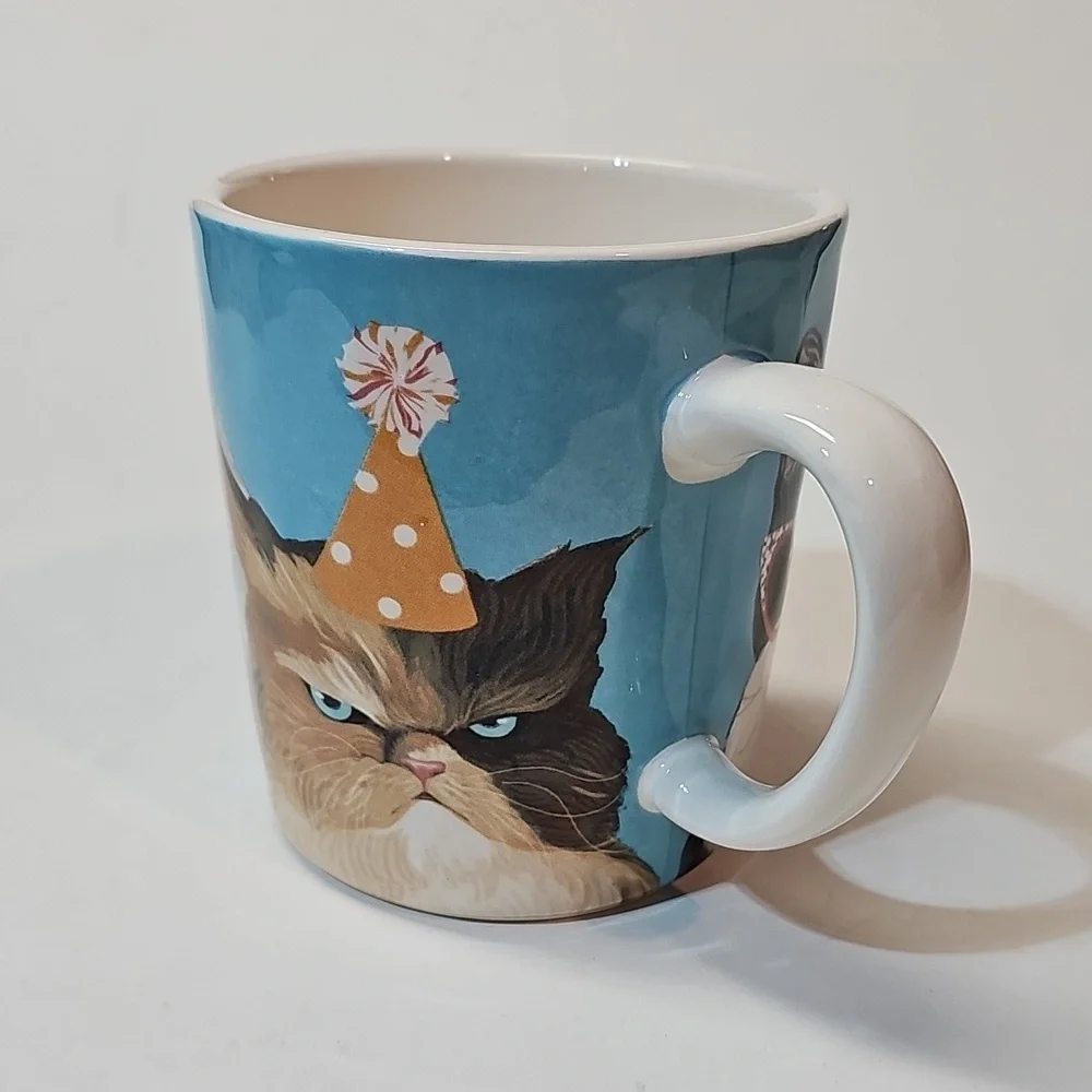 Vintage Pier 1 Imports Ironstone Ceramic Cat Party Coffee Tea Hot Chocolate Mug
